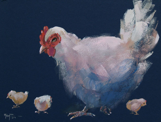 Milton Pocasangre
Gallina y pollos /
Acuarela