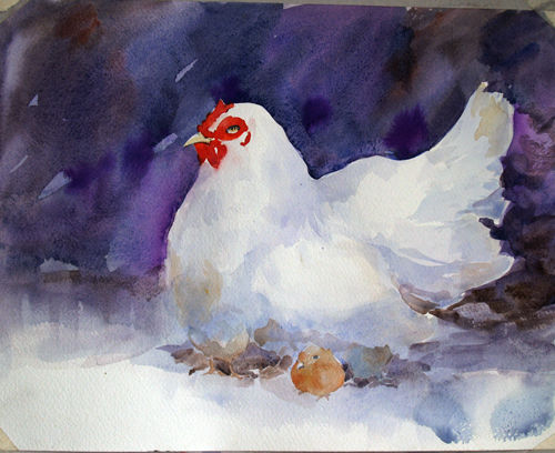 Milton Pocasangre
Gallina con pollos /
Acuarela