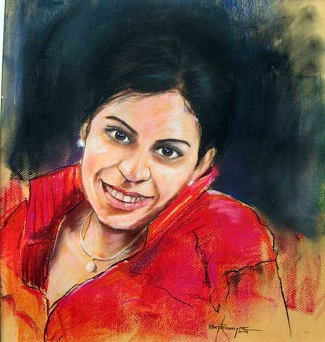 Mujer de rojo / pastel seco