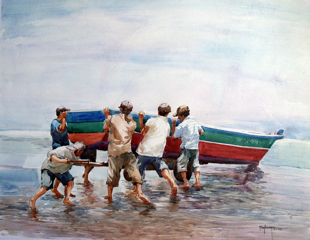 Pescadores
Acuarela sobre tela
Milton Pocasangre