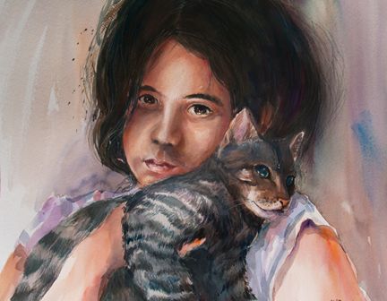 Niña del gato
 /Acuarela